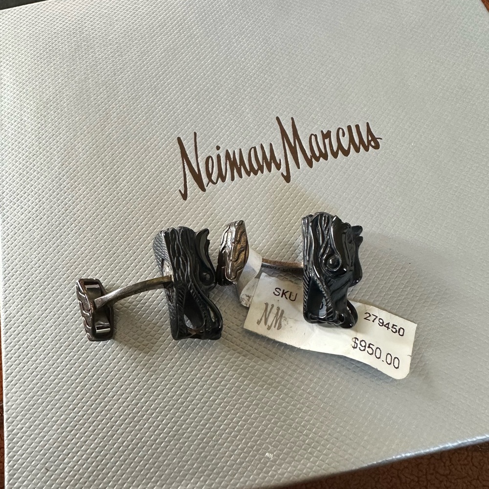 NWT John Hardy nagas dragon black cuff links .925 sterling silver